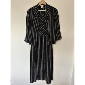 Vintage I.S.C. Linen Blend Maxi Dress & Jacket Set Womens M Black White Striped